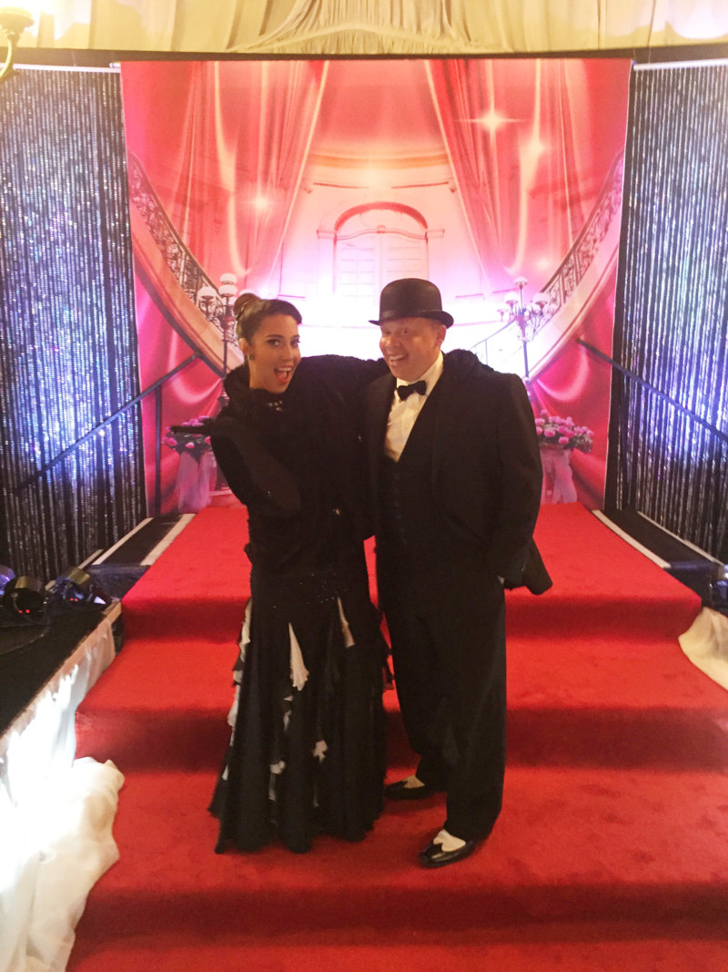 Nicole Wooding and student Nate Robb on the red carpet at the Gala, after the Comp.