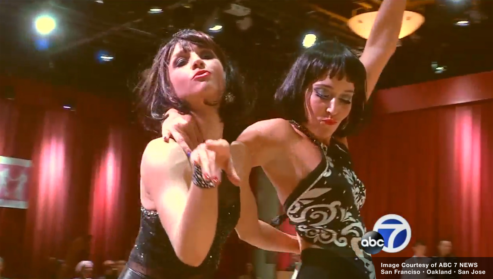 Ashleigh (left) and Nicole (right) perform Cha Cha at April Follies. Image courtesy of ABC 7, Bay Area.